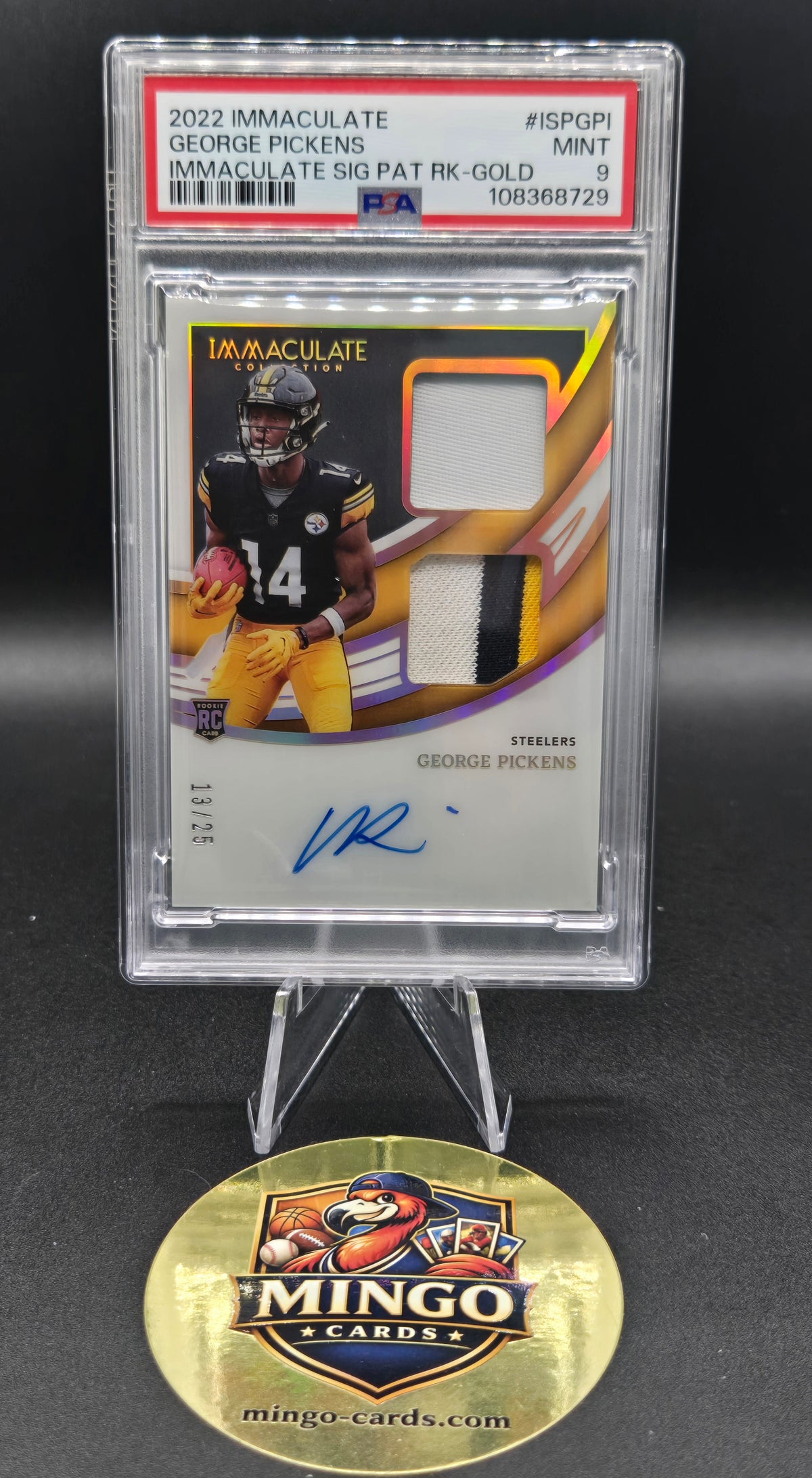 2022 Immaculate George Pickens RC Auto Patch Gold #ISP-GPI /25 PSA 9 Steelers — front
