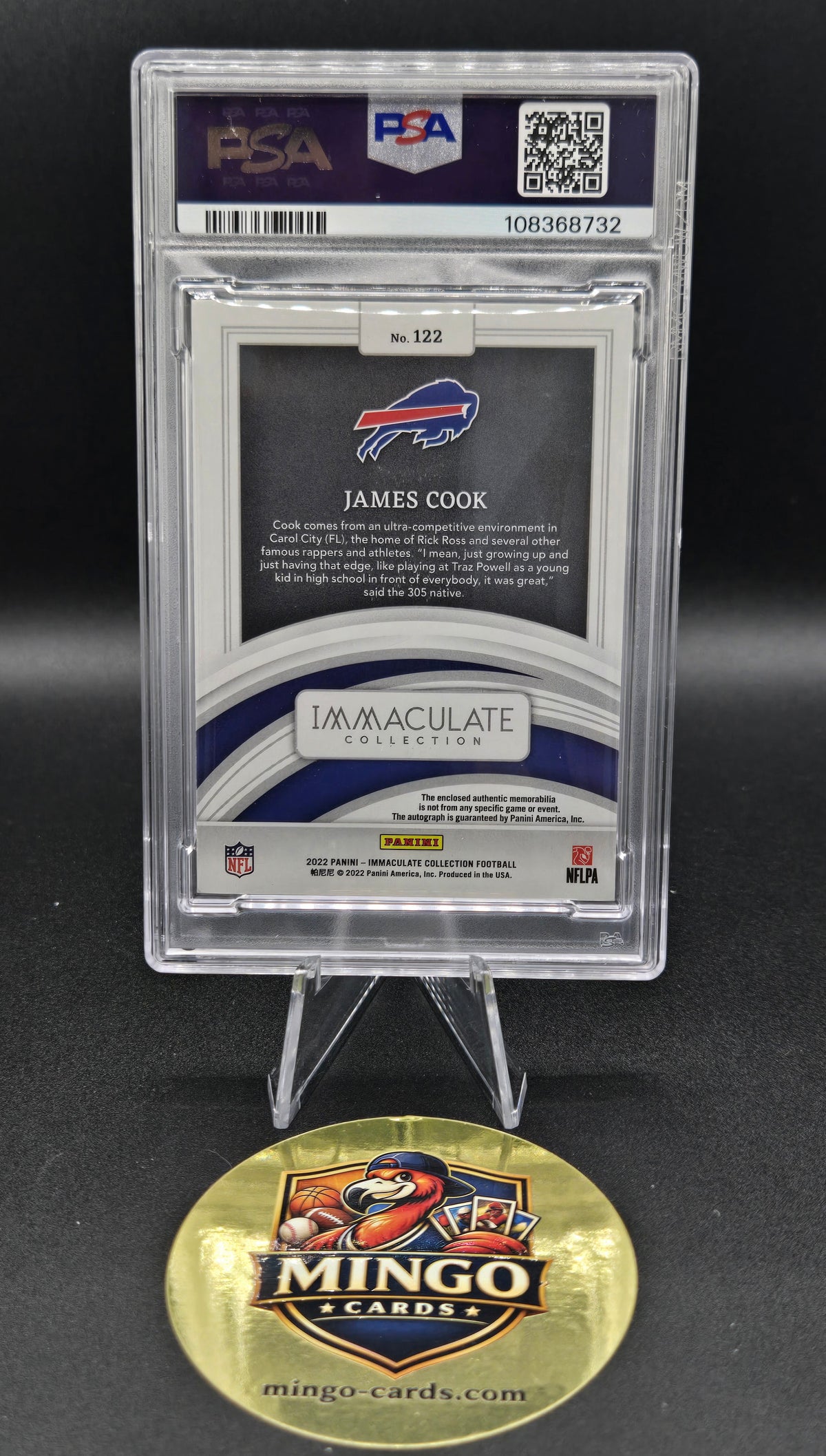 2022 Panini Immaculate James Cook RPA Rookie Patch Auto Gold #122 06/25 PSA 9 — back
