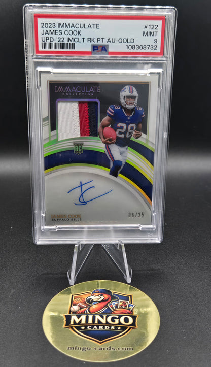2022 Panini Immaculate James Cook RPA Rookie Patch Auto Gold #122 06/25 PSA 9 — front