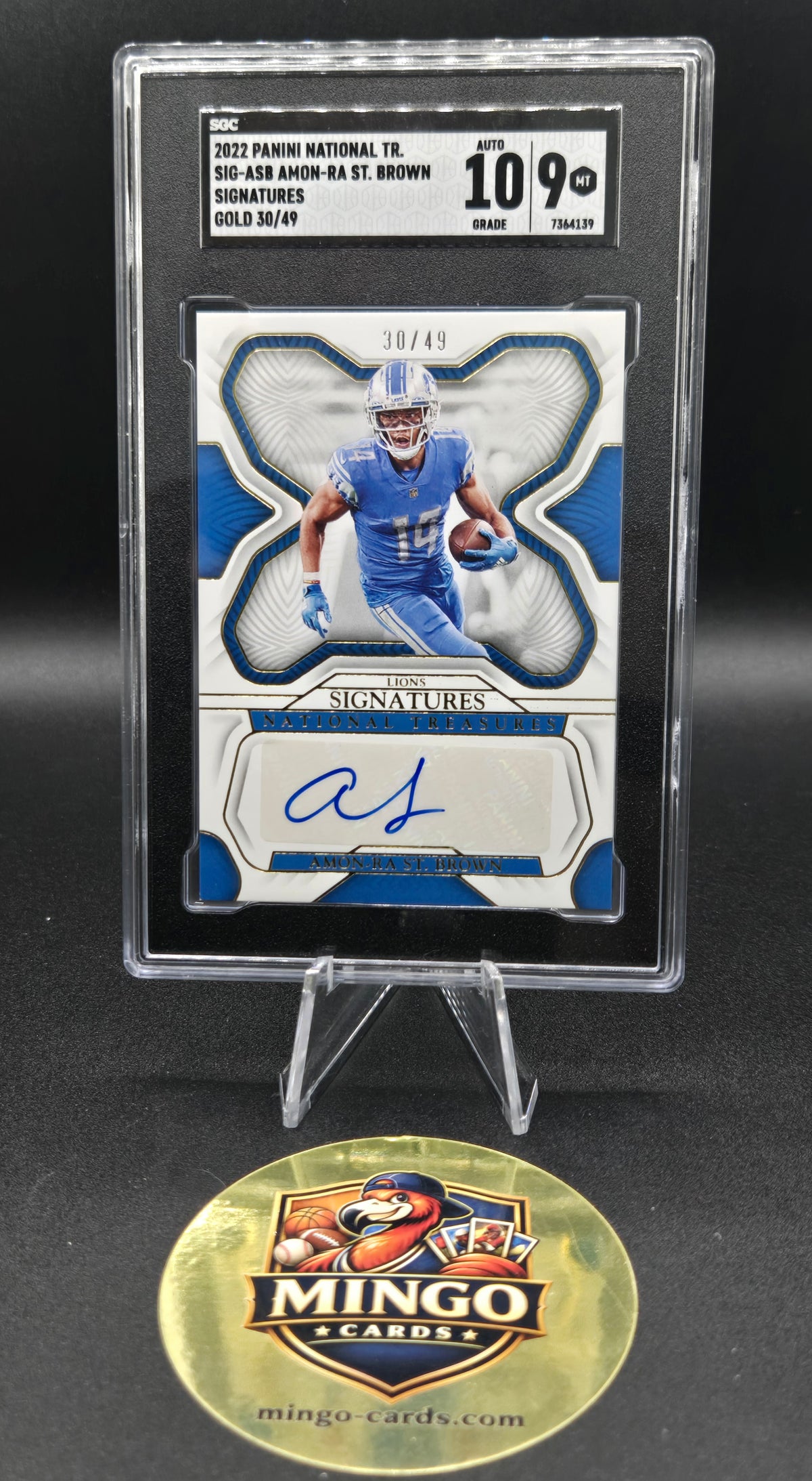 2022 Panini National Treasures Amon-Ra St. Brown Auto Gold /49 SIG-ASB SGC 9 — front