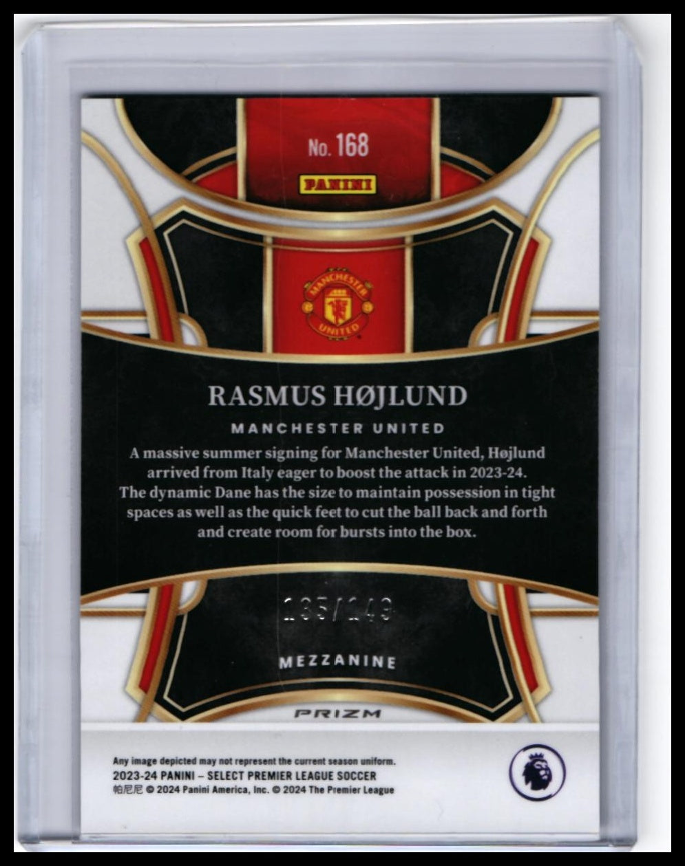 2023-24 Panini Select Premier League Rasmus Højlund #168 Prizm Manchester United — back