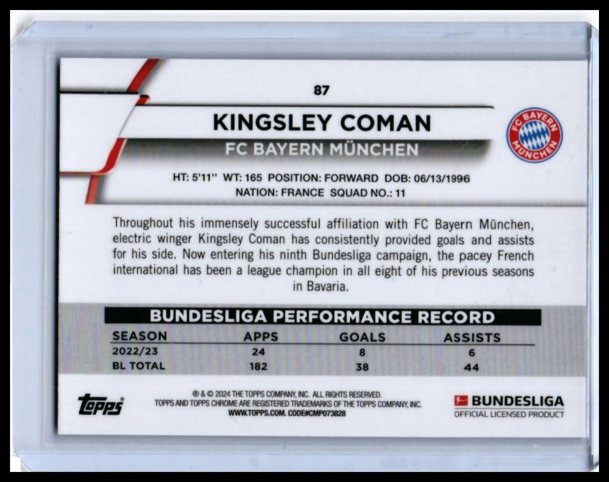2023-24 Topps Chrome Bundesliga Kingsley Coman #87 FC Bayern München — back