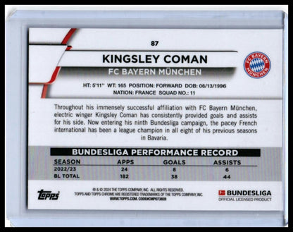 2023-24 Topps Chrome Bundesliga Kingsley Coman #87 FC Bayern München — back