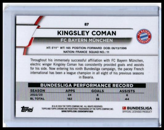 2023-24 Topps Chrome Bundesliga Kingsley Coman #87 FC Bayern München — back