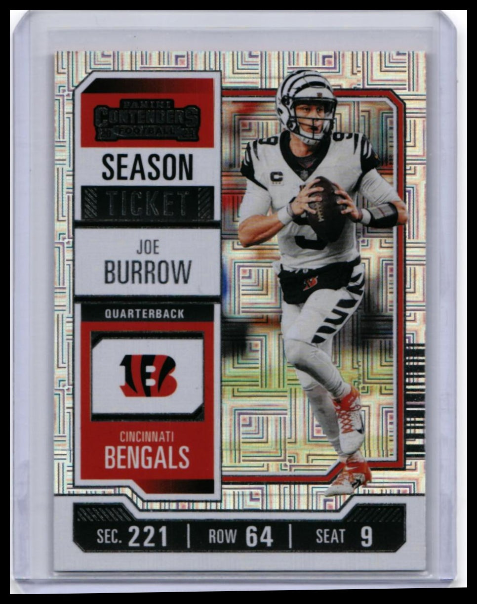 2023 Panini Contenders Season Ticket Joe Burrow #22 Cracked Ice Parallel Bengals — front