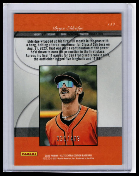 2023 Panini Elite Extra Edition Bryce Eldridge RC #132 321/499 Giants — back