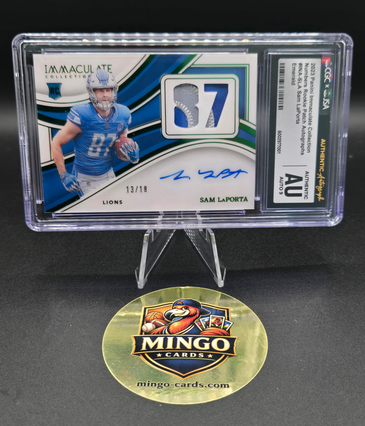 2023 Panini Immaculate Sam LaPorta RPA RC Patch Auto #INA-SLA /18 Emerald CGC — front