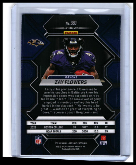 2023 Panini Mosaic Zay Flowers RC #380 Baltimore Ravens Rookie Card — back