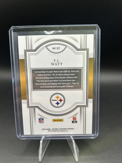 2023 Panini National Treasures T.J. Watt #87 Gold Parallel /25 Steelers — back