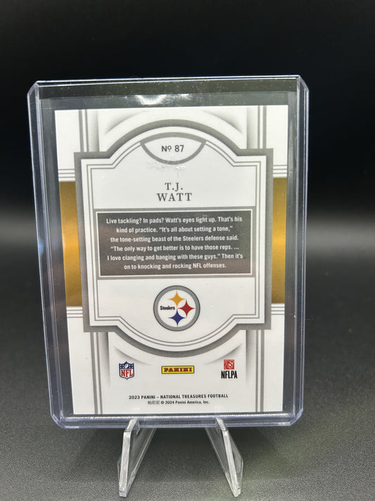 2023 Panini National Treasures T.J. Watt #87 Gold Parallel /25 Steelers — back
