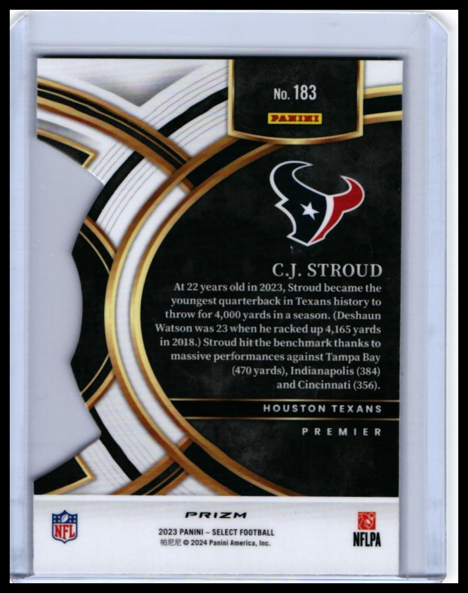 2023 Panini Select C.J. Stroud RC #183 Premier Silver Prizm Texans Rookie — back