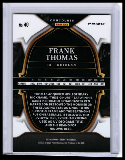 2023 Panini Select Frank Thomas #40 Concourse Prizm Chicago White Sox — back