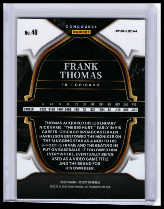 2023 Panini Select Frank Thomas #40 Concourse Prizm Chicago White Sox — back