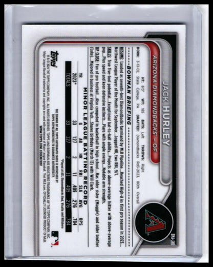 2023 Topps Chrome Jack Hurley Arizona Diamondbacks Autograph — back