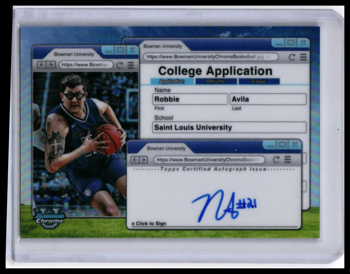 2024-25 Bowman University Chrome Robbie Avila College Application Auto #CAA-RA Saint Louis — front