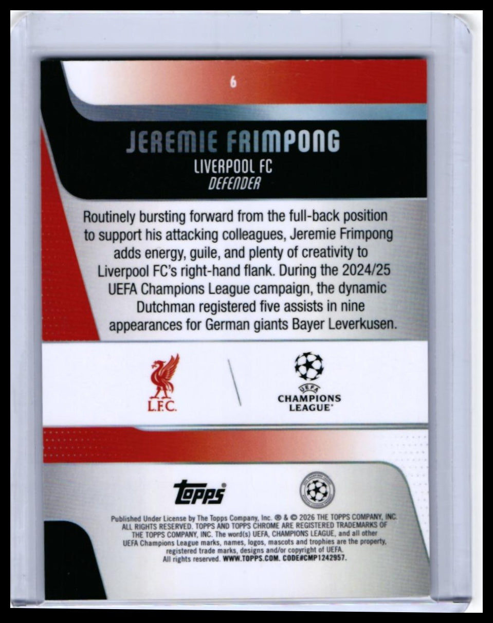 2024-25 Topps Chrome UEFA Champions League Jeremie Frimpong #6 Liverpool FC Refractor — back