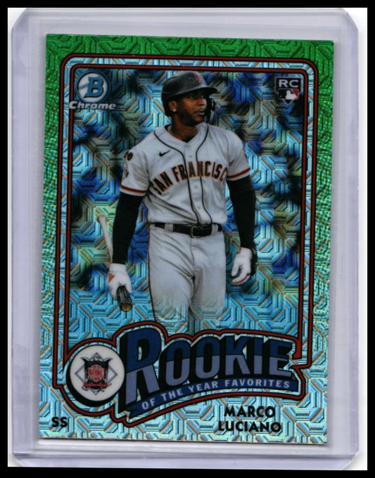 2024 Bowman Chrome Marco Luciano RC #ROY-11 Green Mojo Rookie of the Year Favorites — front