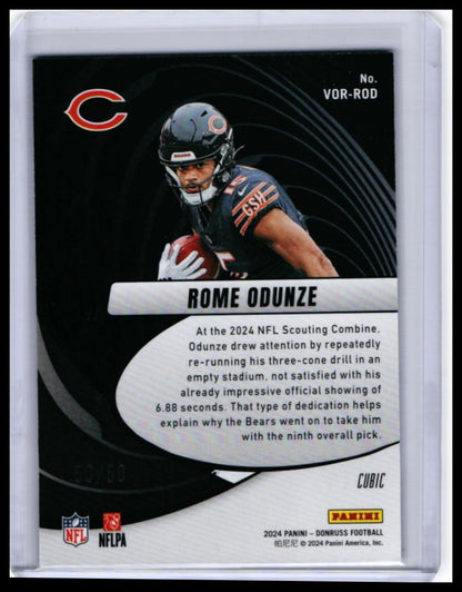 2024 Panini Donruss Vortex Rome Odunze RC #VOR-ROD Cubic /50 Bears Rookie — back