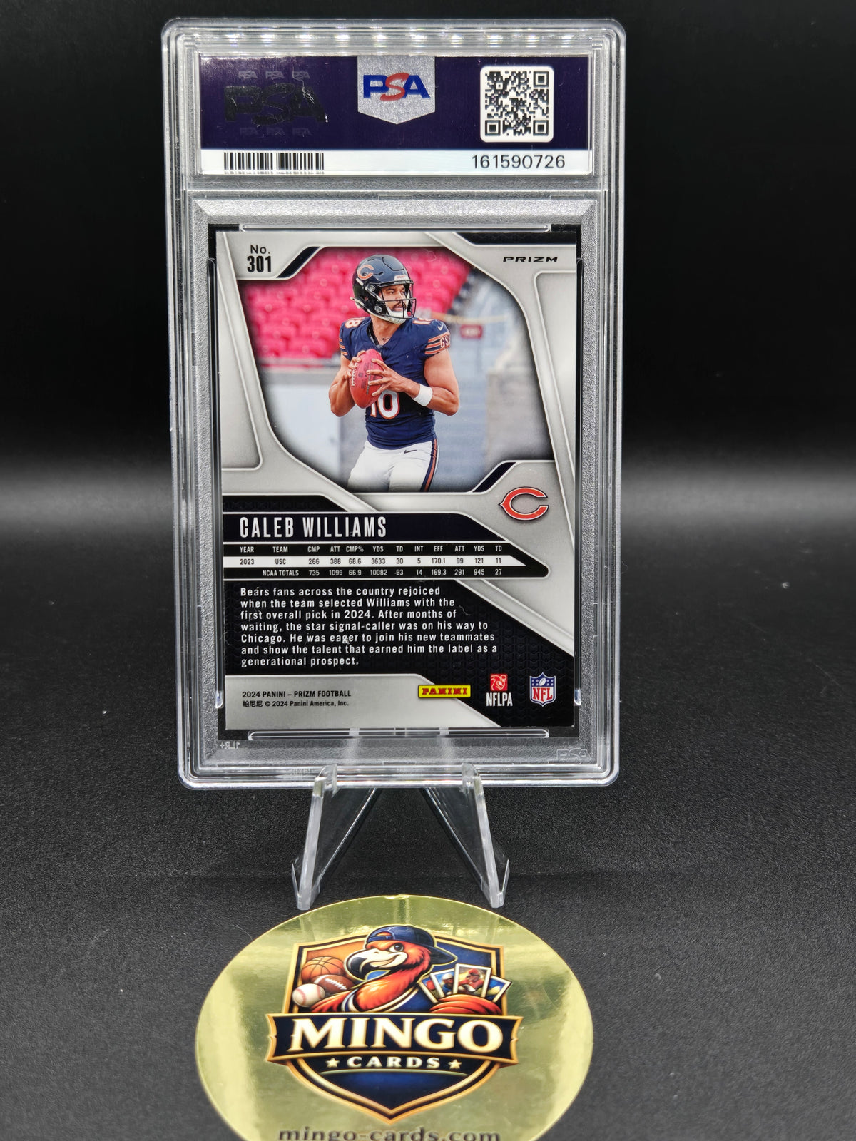2024 Panini Prizm Caleb Williams RC #301 Silver Prizm PSA 9 Chicago Bears — back