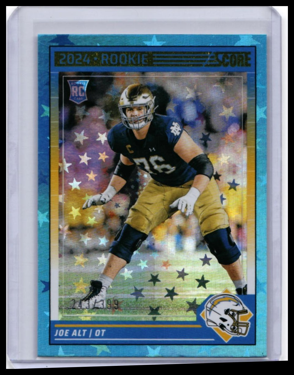 2024 Panini Score Joe Alt RC #307 Blue Parallel /399 Chargers Rookie — front
