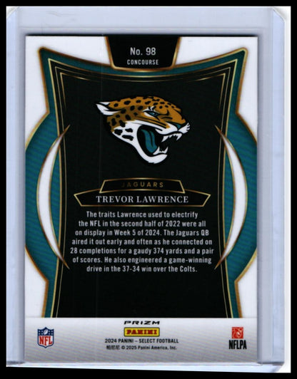 2024 Panini Select Trevor Lawrence Concourse Blue Prizm #98 Jaguars — back