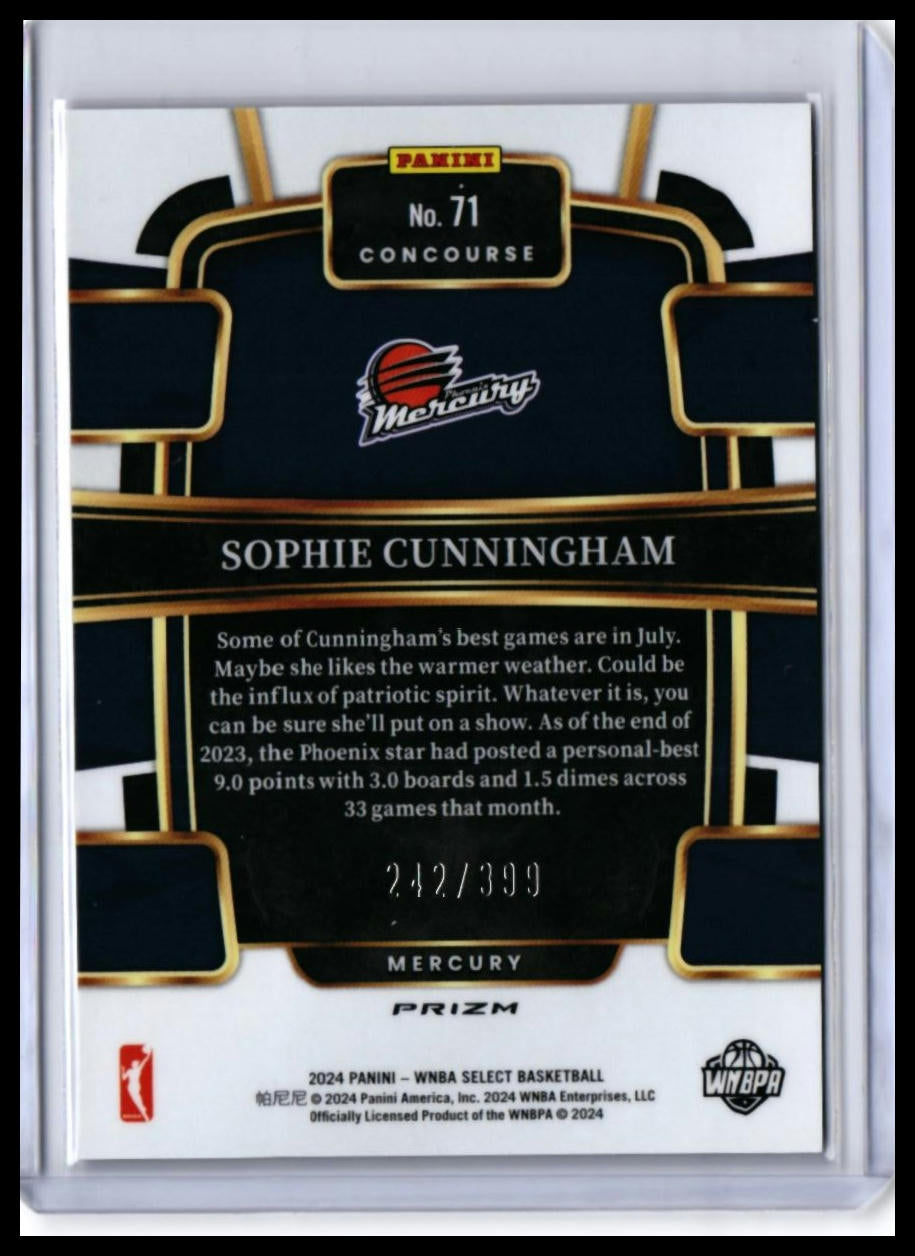 2024 Panini WNBA Select Concourse Prizm Sophie Cunningham #71 Phoenix Mercury 242/399 — back