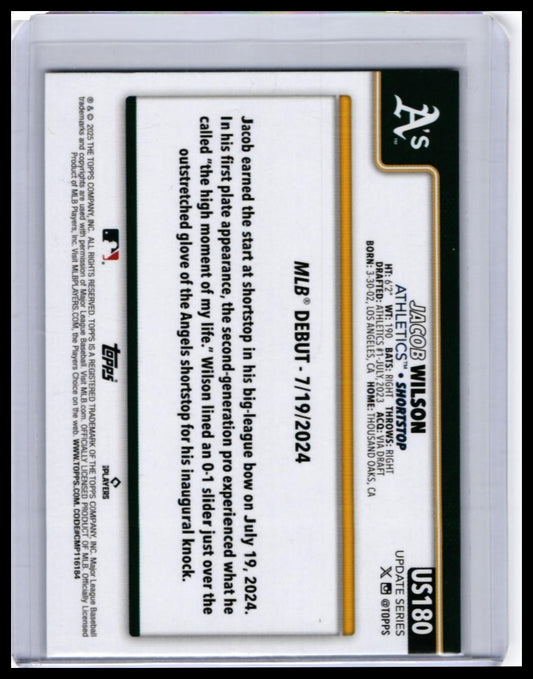 2024 Topps Chrome Update Jacob Wilson RC #US800 Refractor Athletics — back