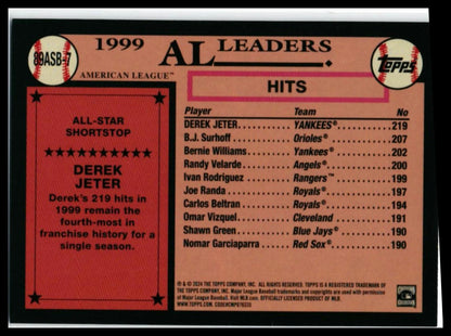 2024 Topps Heritage Derek Jeter All-Star #89ASB-7 Yankees 35th Anniversary — back