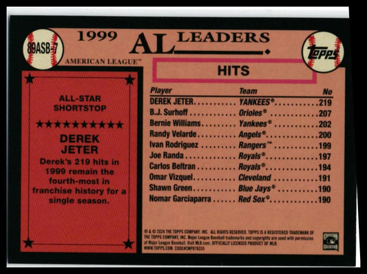 2024 Topps Heritage Derek Jeter All-Star #89ASB-7 Yankees 35th Anniversary — back