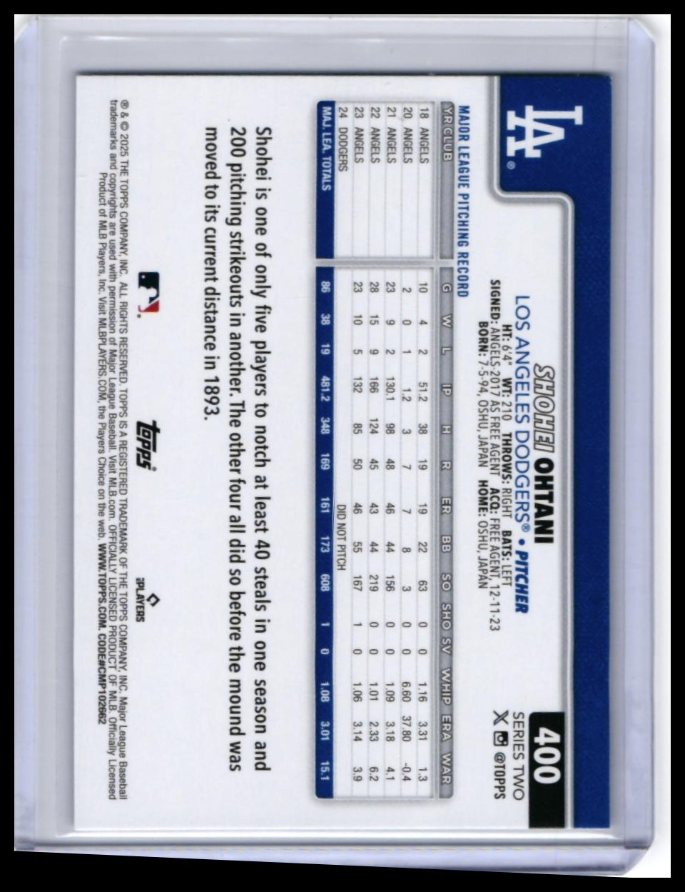 2024 Topps Series 2 Shohei Ohtani #400 Los Angeles Dodgers — back