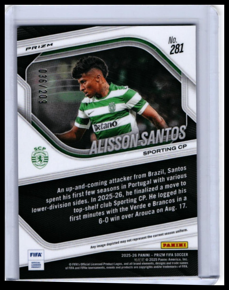 2025-26 Panini Prizm FIFA Alisson Santos RC #281 Sporting CP — back
