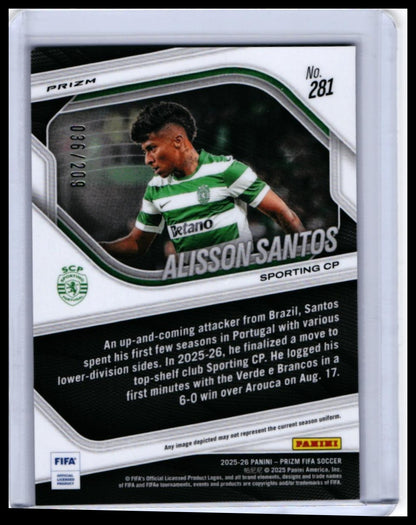 2025-26 Panini Prizm FIFA Alisson Santos RC #281 Sporting CP — back