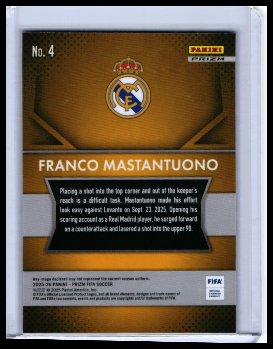 2025-26 Panini Prizm FIFA Franco Mastantuono RC #4 Real Madrid — back
