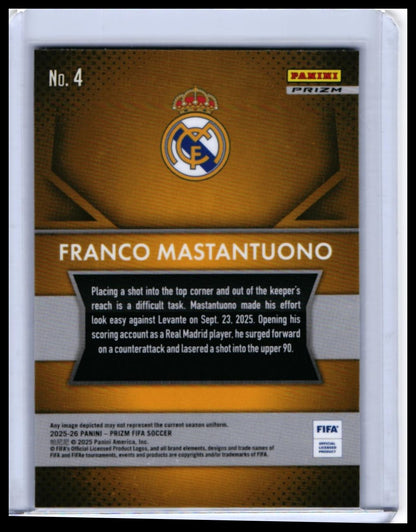 2025-26 Panini Prizm FIFA Franco Mastantuono RC #4 Real Madrid — back