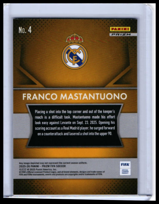 2025-26 Panini Prizm FIFA Franco Mastantuono RC #4 Real Madrid — back