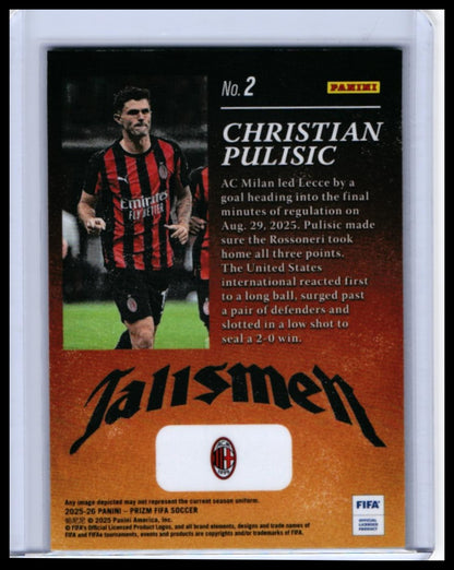 2025-26 Panini Prizm FIFA Soccer Christian Pulisic Talismeh #2 AC Milan — back