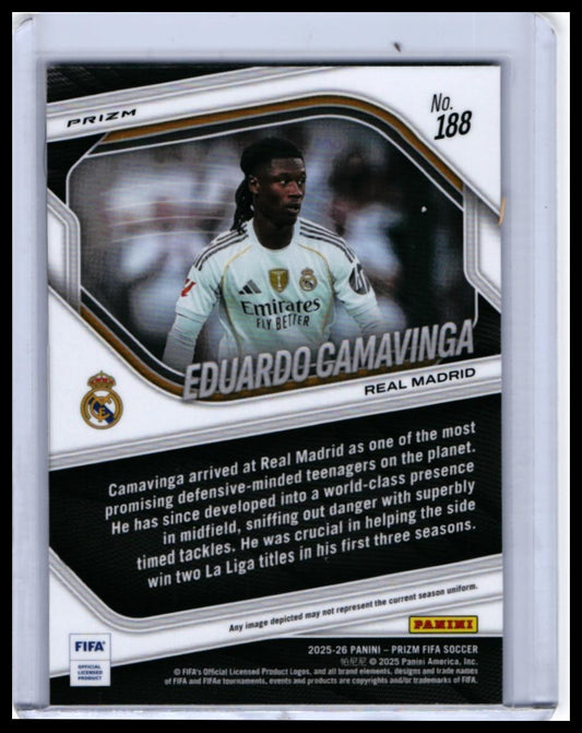 2025-26 Panini Prizm FIFA Soccer Eduardo Camavinga #188 Real Madrid — back