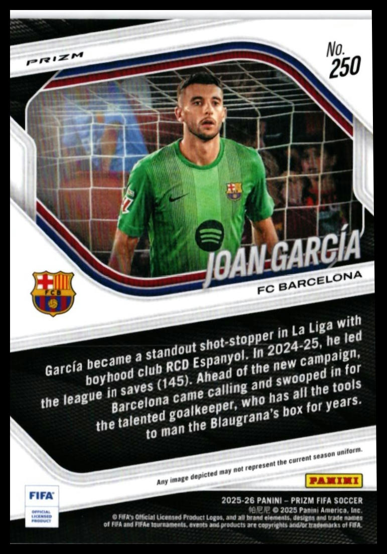 2025-26 Panini Prizm FIFA Soccer Ioan Garcia #250 FC Barcelona — back