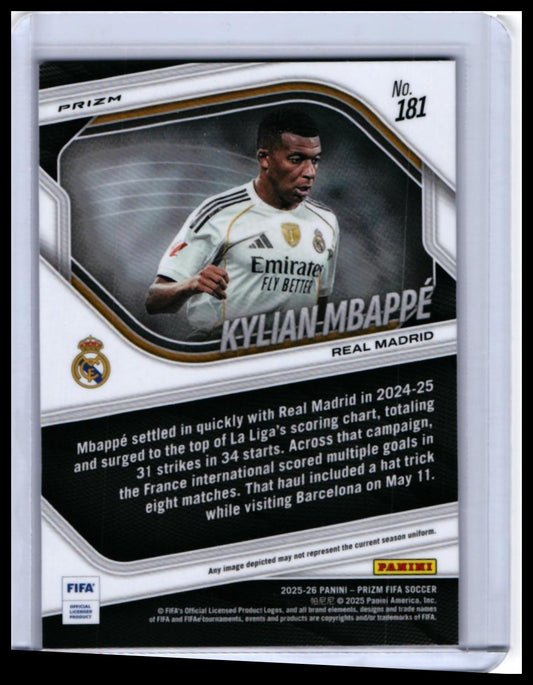 2025-26 Panini Prizm FIFA Soccer Kylian Mbappé #181 Pink Parallel Real Madrid — back