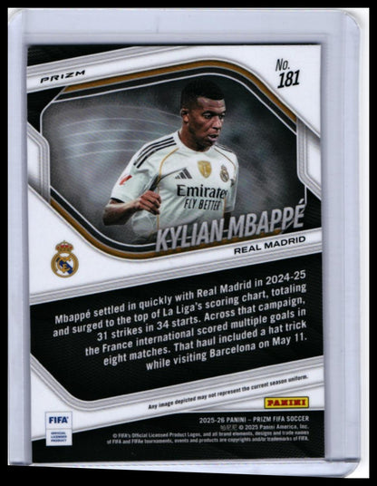 2025-26 Panini Prizm FIFA Soccer Kylian Mbappé #181 Pink Pulsar Prizm Real Madrid — back