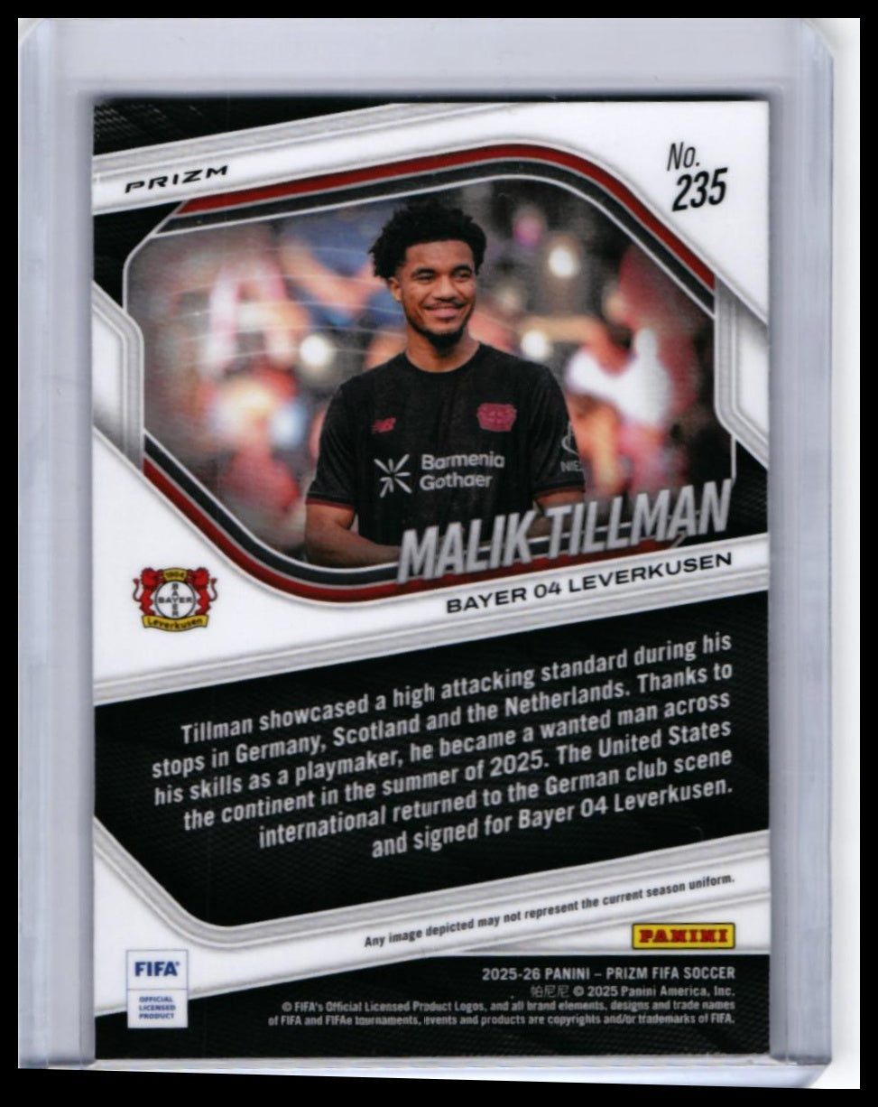 2025-26 Panini Prizm FIFA Soccer Malik Tillman #235 Bayer 04 Leverkusen — back