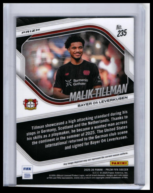 2025-26 Panini Prizm FIFA Soccer Malik Tillman #235 Bayer 04 Leverkusen — back
