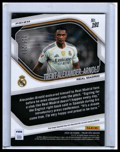 2025-26 Panini Prizm FIFA Trent Alexander-Arnold #191 Blue /209 Real Madrid — back