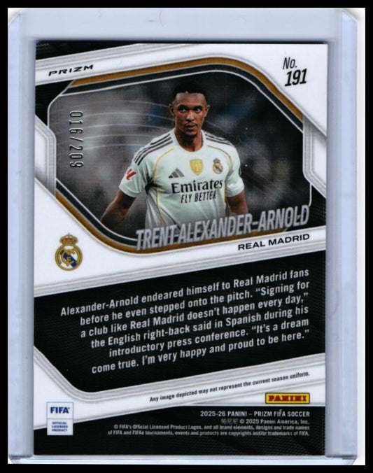 2025-26 Panini Prizm FIFA Trent Alexander-Arnold #191 Blue /209 Real Madrid — back