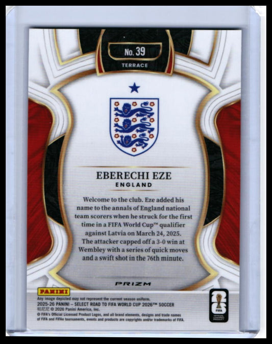 2025-26 Panini Select Road to FIFA World Cup Eberechi Eze #39 Terrace Silver England — back