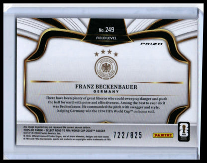 2025-26 Panini Select Road to FIFA World Cup Franz Beckenbauer #249 Orange Prizm /825 — back