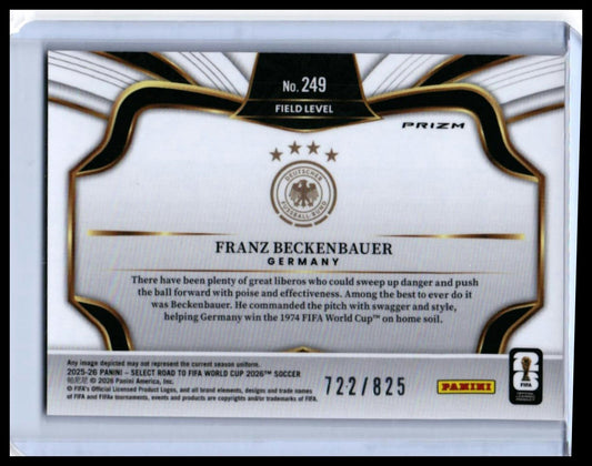 2025-26 Panini Select Road to FIFA World Cup Franz Beckenbauer #249 Orange Prizm /825 — back