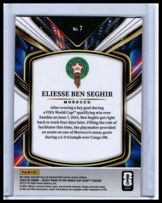 2025-26 Panini Select Road to FIFA World Cup Future Eliesse Ben Seghir #7 Morocco — back