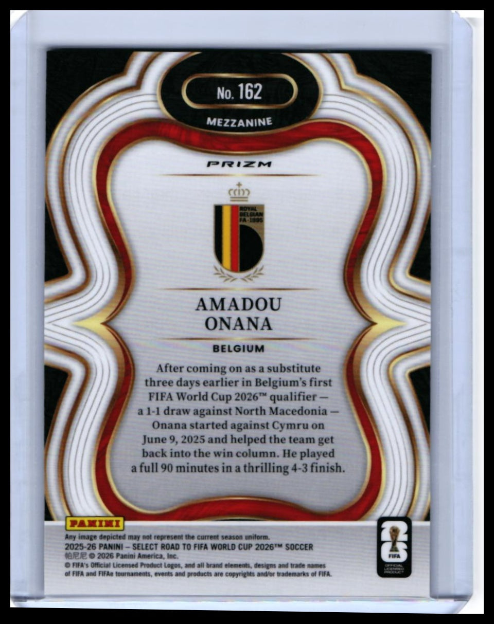 2025-26 Panini Select Road to World Cup 2026 Amadou Onana Mezzanine #162 Belgium — back