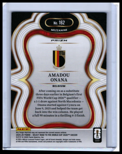 2025-26 Panini Select Road to World Cup 2026 Amadou Onana Mezzanine #162 Belgium — back